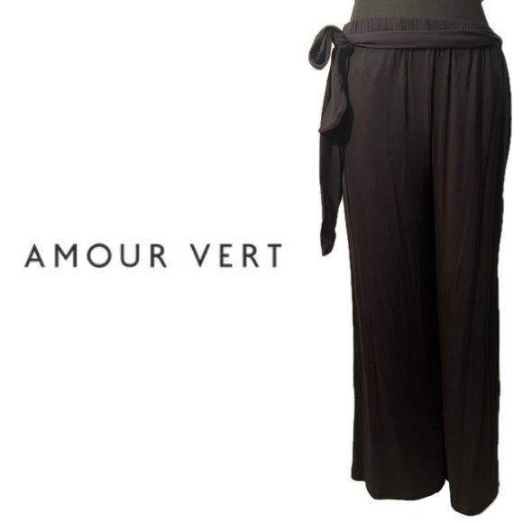 NWT Amour Vert Rowan Black Belted Wide Leg Cotton Knit Casual Pants Women’s XS/S - Picture 2 of 10